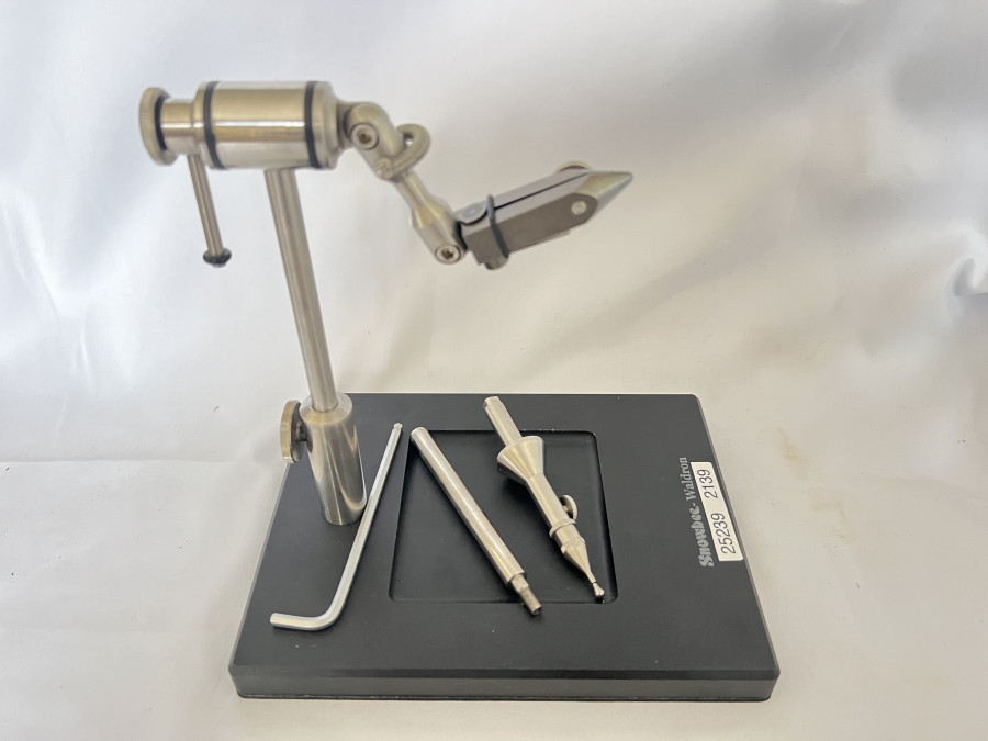 Fliegenbindestock, Snowbee - Waldron Vice, Bodenplatte, Tubenadapter mit Dorn, Codura Tasche Gebrauchsspuren, Bindestock in sehr gutem Zustand,