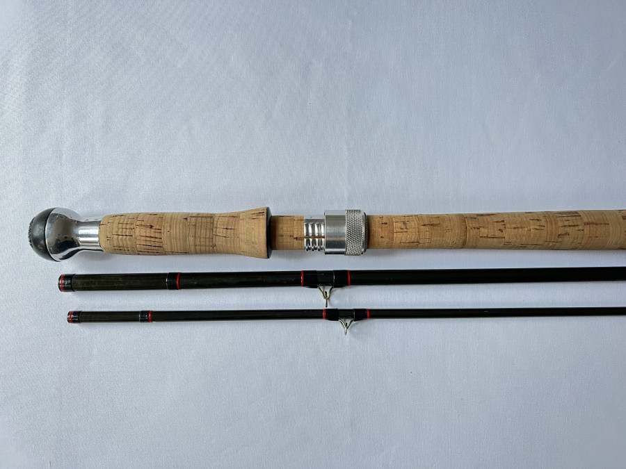 Zweihand Fliegenrute Hardy Graphite Salmon Fly, 3tlg., 12 1/2 Fuß - 380cm, #9, Futteral Gebrauchsspuren, Transportlänge 1320mm