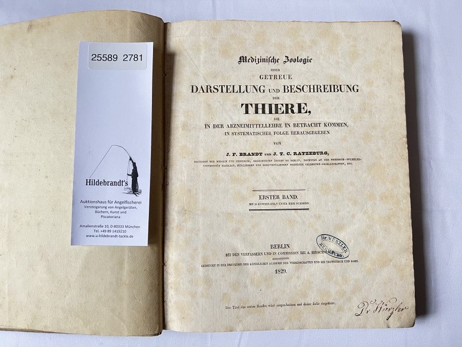 Medizinische Zoologie oder Getreue Darstellung und Beschreibung der Thiere, in der Arzneimittellehre in Betracht kommen, in Systematischer Folge herausgegeben von J. F. Brandt und J. T. C. Ratzeburg, Erster Band, Berlin 1829