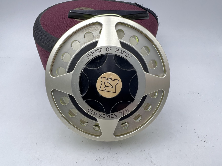 Fliegenrolle House of Hardy, GEM Series 7/8. Linkshand, Neoprene Rollentasche, sehr guter Zustand