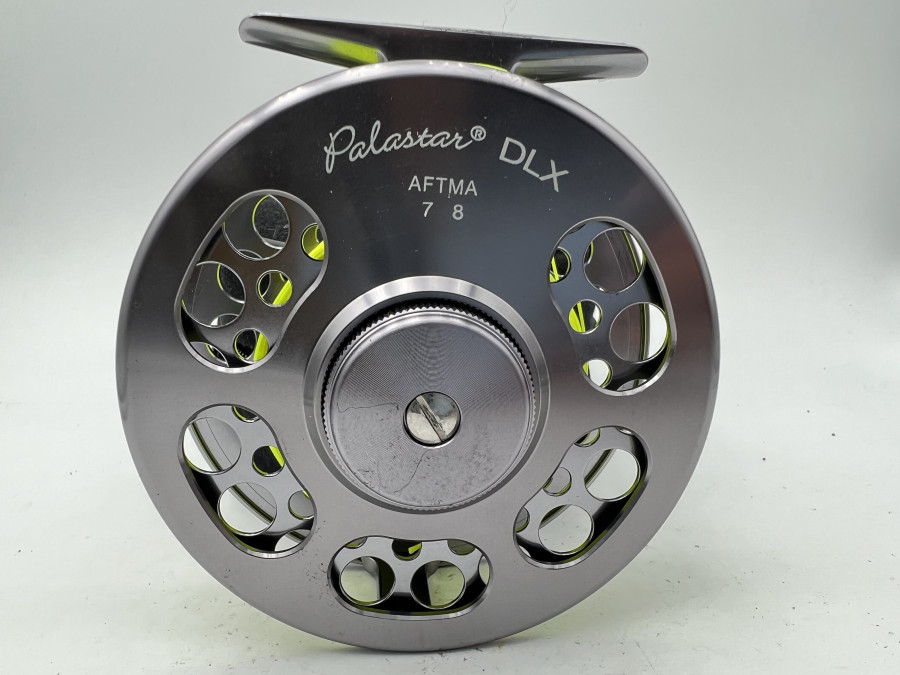 Fliegenrolle Palastar DLX, Large Arbour, Aftma 7 - 8, Linkshand, gutes Bremssystem, Rollentasche, Gebrauchsspuren