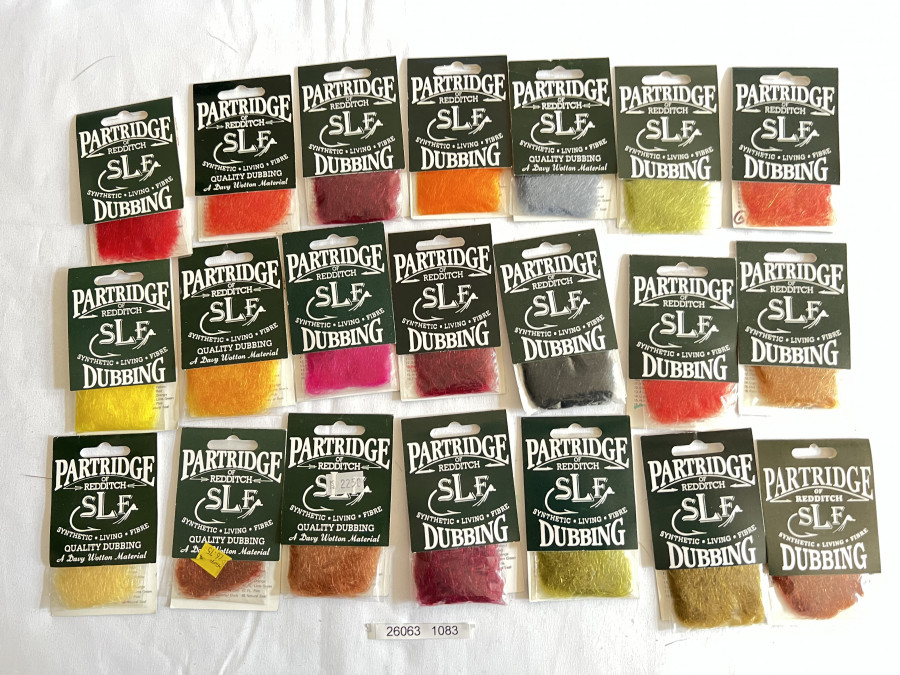 Dubbing, 21 Packungen Partridge SLF Synthetic Living Fibre Dubbing, verschiedene Farben