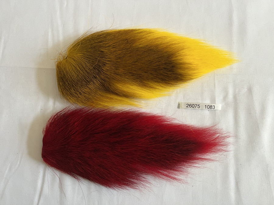 Bucktail, rot und gelb, bereits Haare abgeschnitten