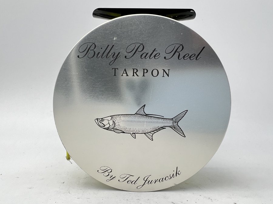 Salzwasserfliegenrolle, Billy Pate Reel Tarpon, By Ted Juracsik, W 194, Antireverse, Linkshand, mit Fliegenschnur, Gebrauchsspuren