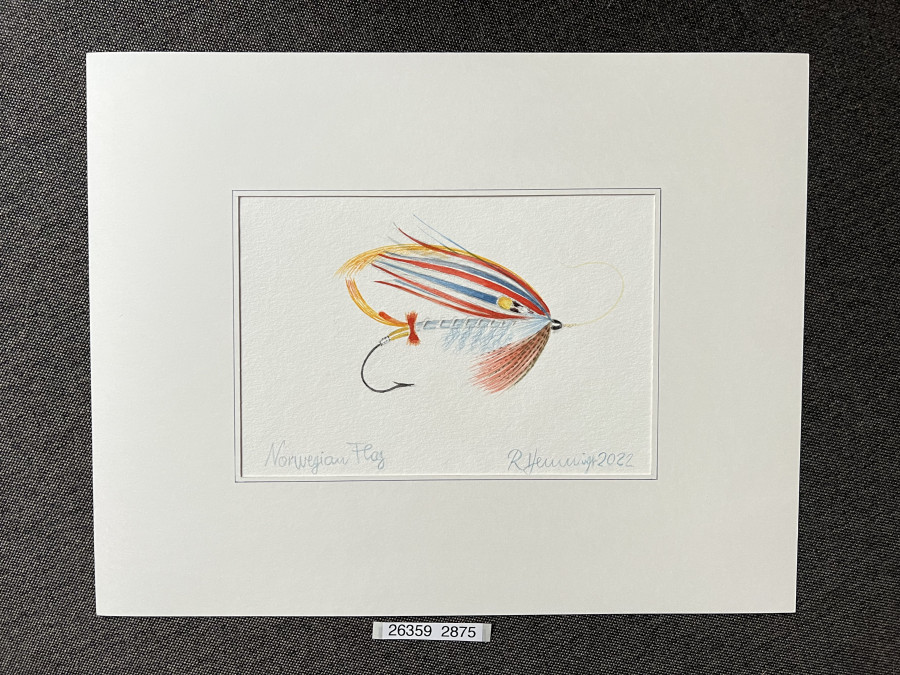 Aquarell, Grösse 38x30cm, Lachfliege Norwegian Fly, Reinhold Henninger, 2022
Gespendet von Reinhold Henninger zu Gunsten des Kinderhospiz München
