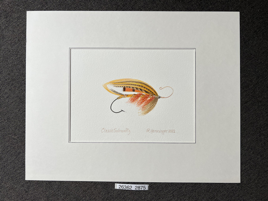 Aquarell, Grösse 38x30cm, Lachsfliege Classic Salmonfly, Reinhold Henninger, 2022
Gespendet von Reinhold Henninger zu Gunsten des Kinderhospiz München