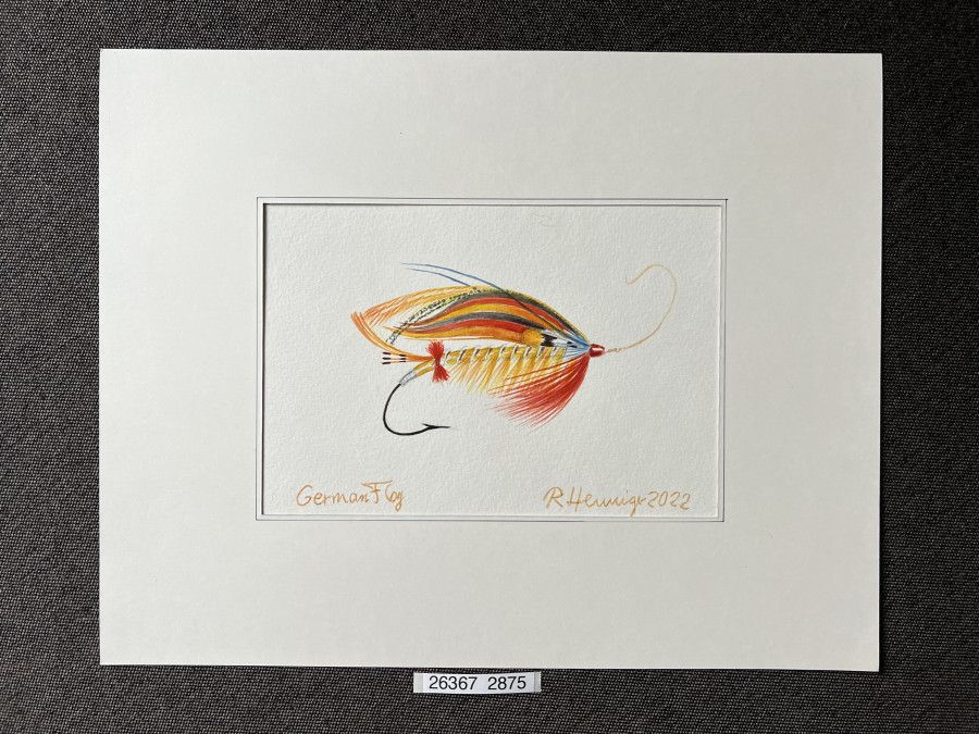 Aquarell, Grösse 38x30cm, Lachsfliege German Fly, Reinhold Henninger, 2022
Gespendet von Reinhold Henninger zu Gunsten des Kinderhospiz München