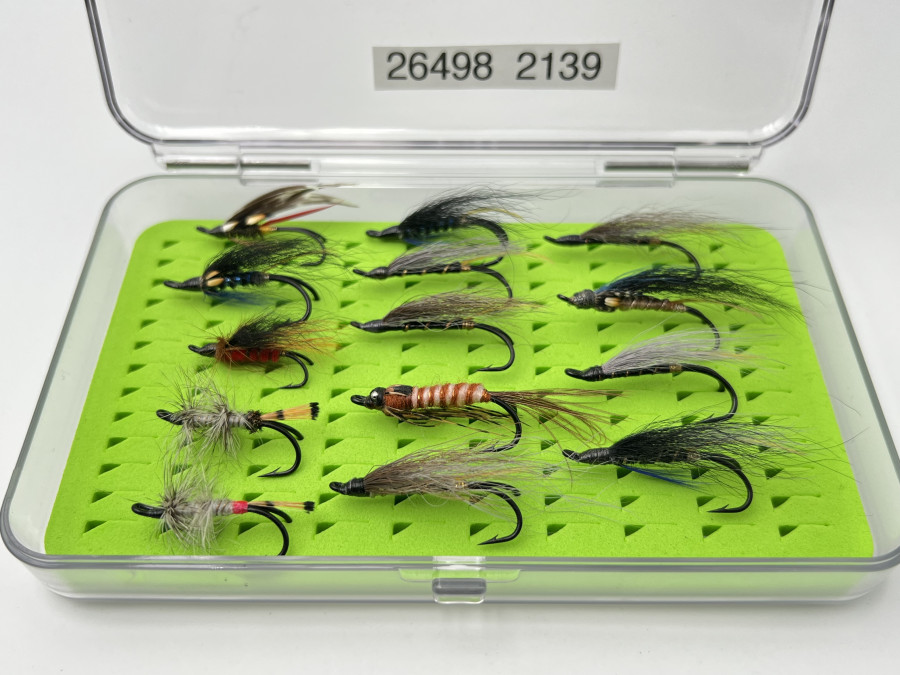 Lachsfliegensortiment, 14 Stück, Grösse 2 bis 6, Guideline Fliegenbox 155x95x25mm, Schaumstoff, gute Qualität eines Norwegen Anglers