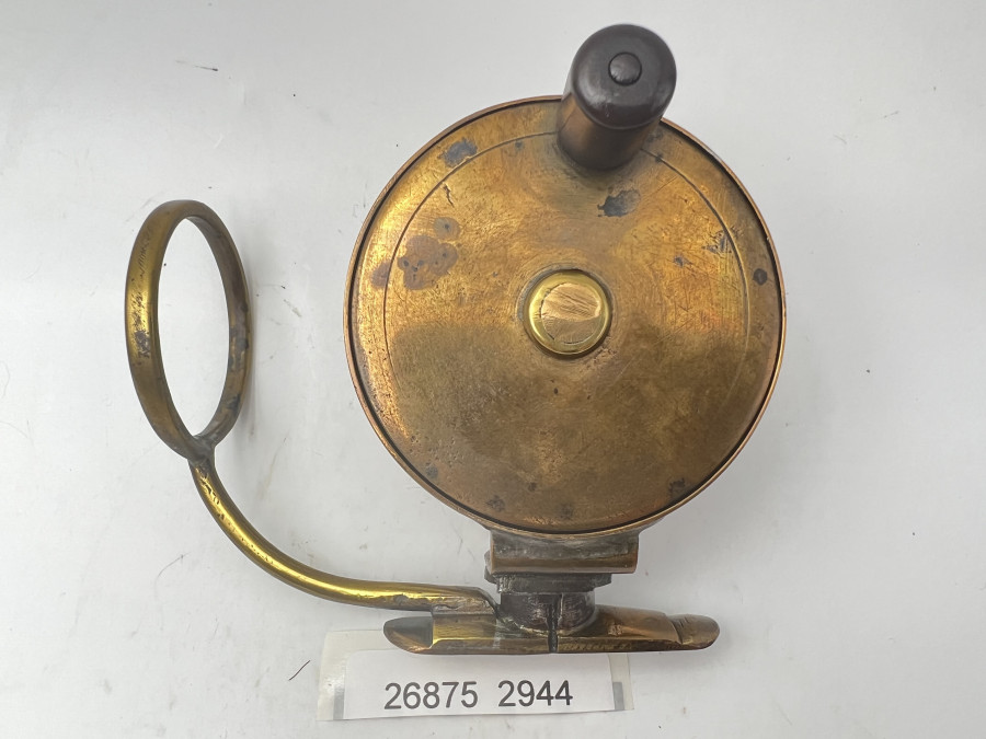 Vintage Angelrolle, Side Caster, Messing, Rollendurchmesser 65mm, Rollenbreite 55mm, Gebrauchsspuren