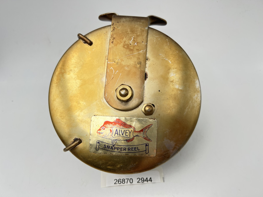 Vintage Angelrolle, Alvey Snapper Reel, Made in Australia, 520 / A12 / 7, Metall/Bakelite, Rollendurchmesser 130mm, Rollenbreite 65mm, Gebrauchsspuren