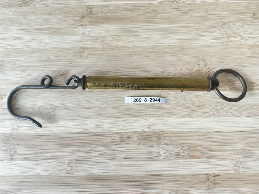 Alte Fischwaage, Resilient Birmingham, Messing/Stahl, 40lb, Gebrauchsspuren