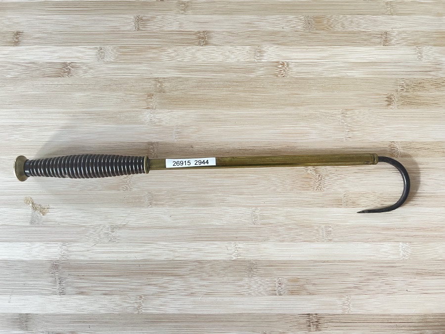 Altes Teleskop Gaff, Messing/Stahl, Holzgriff, ausgezogen 750mm, Transportlänge 430mm, guter Zustand