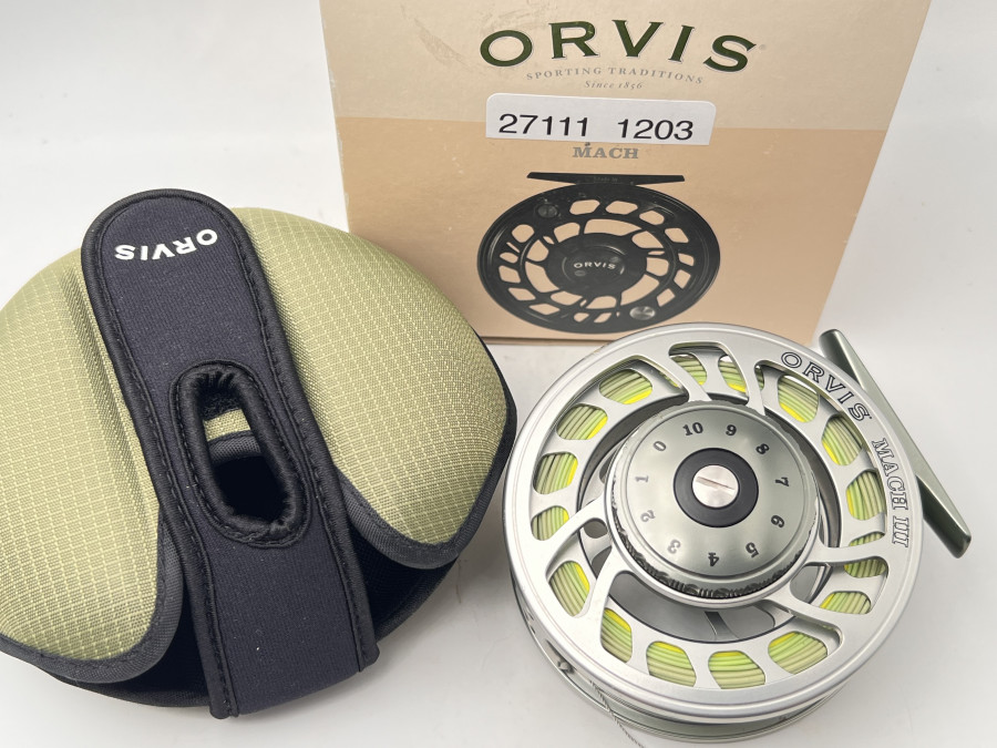 Fliegenrolle, ORVIS, Mach III, Made in England, WF 7, Rollentasche, Gebrauchsspuren, im Karton