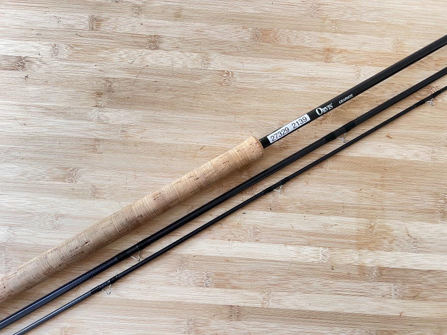 Zweihandfliegenrute, Orvis Salmon, 3tlg., 13.6", #10, Futteral, Alu Transportrohr, Gebrauchsspuren, Transportlänge 1380mm