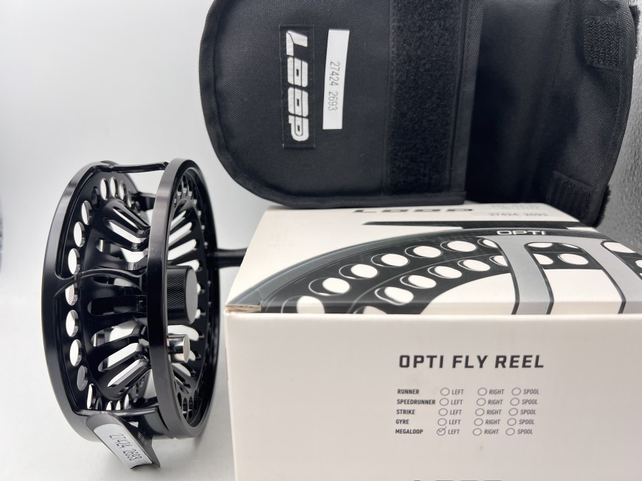 Lachsfliegenrolle, Loop, Opti Megaloop - WF 12, Serial Nummer ML 1448 J, Gewicht 307 Gramm, Kohlefaser Bremssystem, Loop Rollentasche, in Original Verpackung, minimalste Gebrauchsspuren