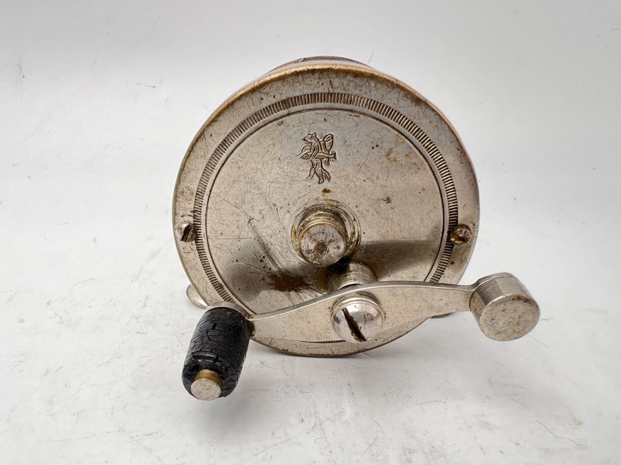 Vintage Multirolle, Flechsenberger Logo, Messing, vernickelt, Rollendurchmesser 60mm, Rollenbreite 50mm, Gebrauchsspuren