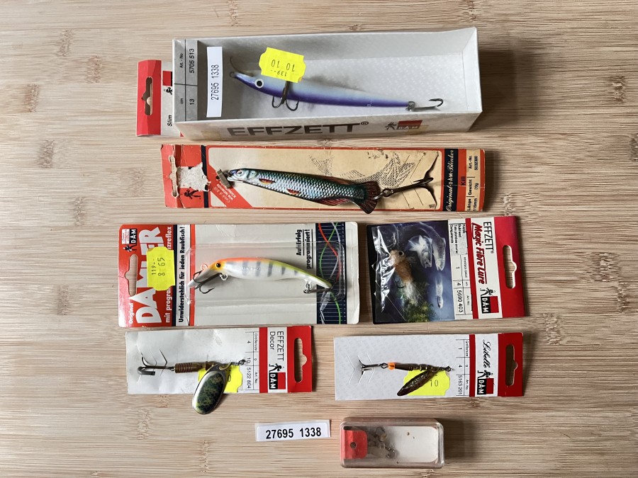 7 DAM Kunstköder, Wobbler Slim, 13cm, Damler, 10cm, Kill, 115mm, 20g, Effzett Magic Fibre Lure, 4cm, Effzett Decor, 10g, Libelle, 4g, Quick Blinker, 35mm, 6g, Original verpackt