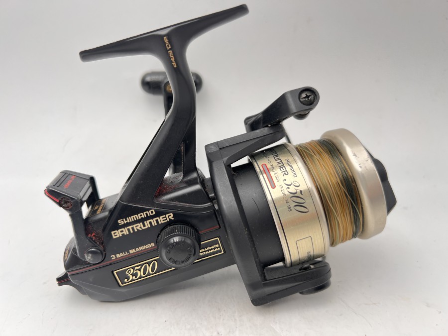 Stationärrolle, Shimano, Baitrunner 3500, mit Monofiler Schnur, Gebrauchsspuren