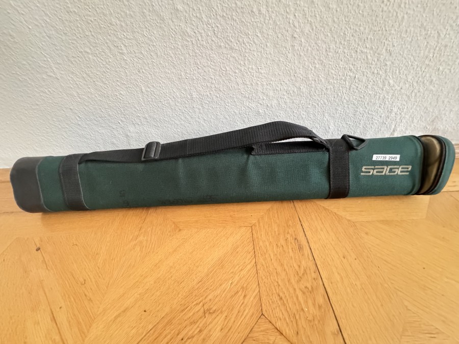 Rutentransportrohr, Sage, Cordura,  für 3  mehrteilige Ruten, 55mm Innendurchmesser, 800mm Rutenlänge, sehr guter Zustand