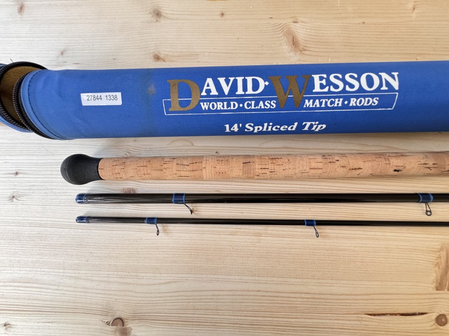 Matchrute, David Wesson, made in England by Grey's, Spliced Tip, 3tlg., 14", 150 Gramm, Grifflänge 540mm, Rutentranspoertrohr, sehr guter Zustand, Transportlänge 1500