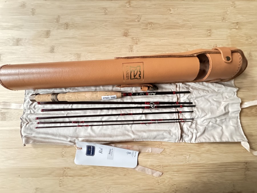 Fliegenrute, Hardy, Graphite Smuggler Rod, Deluxe Carbon Fibre, 6tlg., 2,15m, #5, Futteral, Leder Rutentransportrohr, ungefischt