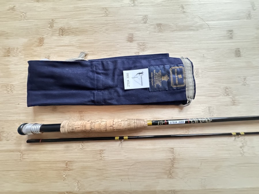 Fliegenrute, Hardy Fibalite Glass Rod, Perfection, Exclusive Hardy School Ing. Gerhard K. Lerch, No.25, 2tlg., 2,35m, #5, Gewicht 98 Gramm, Futteral, sehr guter Zustand, Transportlänge 1190mm