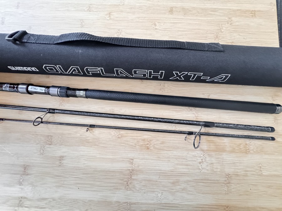 Spinnrute, Shimano, Diaflash SDFXTA33 H, Vibralock, 3tlg., 3,30m, CW 20-50g, Futteral, Coduratransportrohr, wie neu, Transportlänge 1200mm