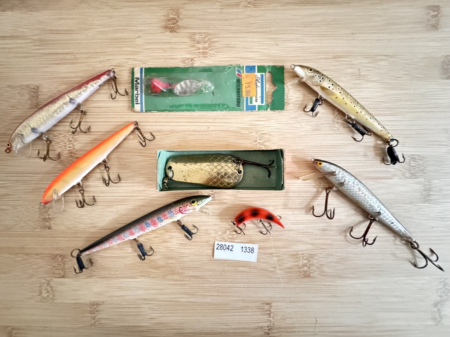 Kunstköder, Blinker, International, Made in DDR, 6,5cm, Spinner Marvel, Shakespeare, Bananenwobbler, 5cm, 5 Rapala Wobbler, 10 - 12cm, gefischt