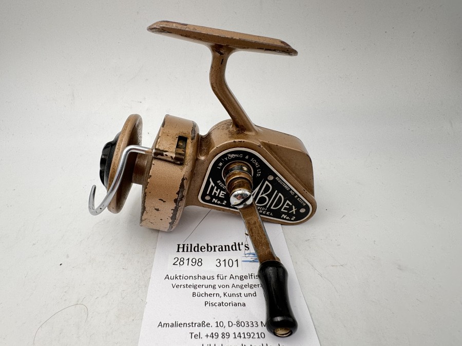 Halbbügel Stationärrolle: The Ambidex No. 2 Casting Reel  - Old Reel - J.W. Young & Son Ltd. - Registered No. B. 632218 - starke Gebrauchsspuren