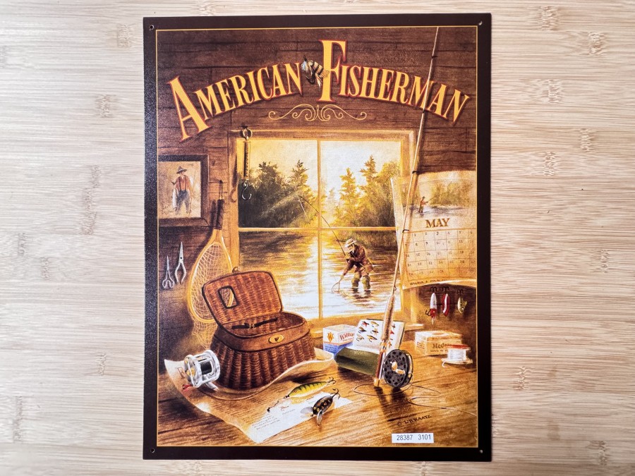 Blechschild, 31x41cm, gerade, AMERICAN FISHERMAN, sehr schönes Schild
