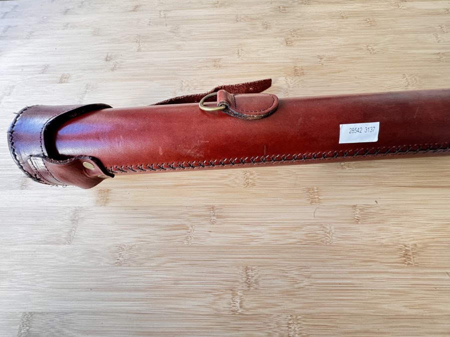 Rutentransportrohr, LEATHERCRAFTS , ENGLAND, Leder, Bordeauxfarben, für mehrere Ruten, 650mm Innendurchmesser, für Ruten bis 1180mm Länge, guter Zustand, Transportlänge 1200mm