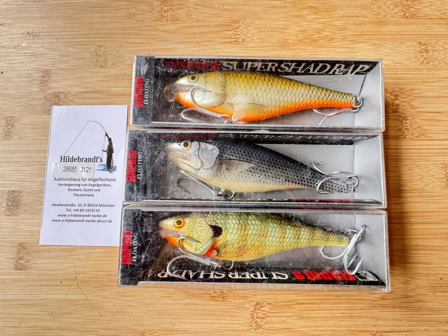 3 Wobbler, Rapala Super Shad Rap, Made of Balsa - floating, SSR-14, 14cm, 45g, ungefischt im Karton