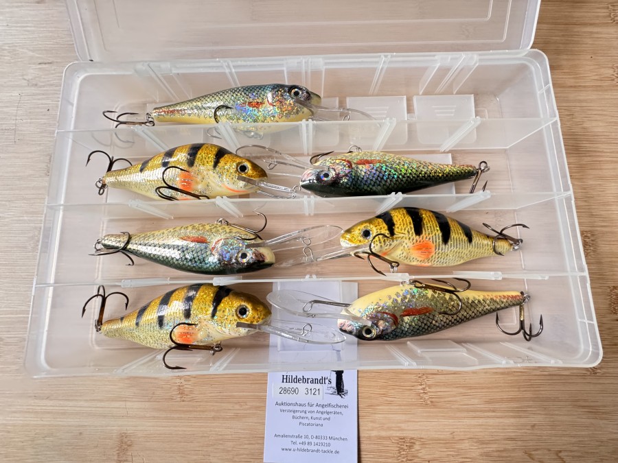 7 Wobbler in Kunststoffbox, Balzer, Deep Runner, 15cm lang, 45gr, verschiedene Dekors, ungefischt