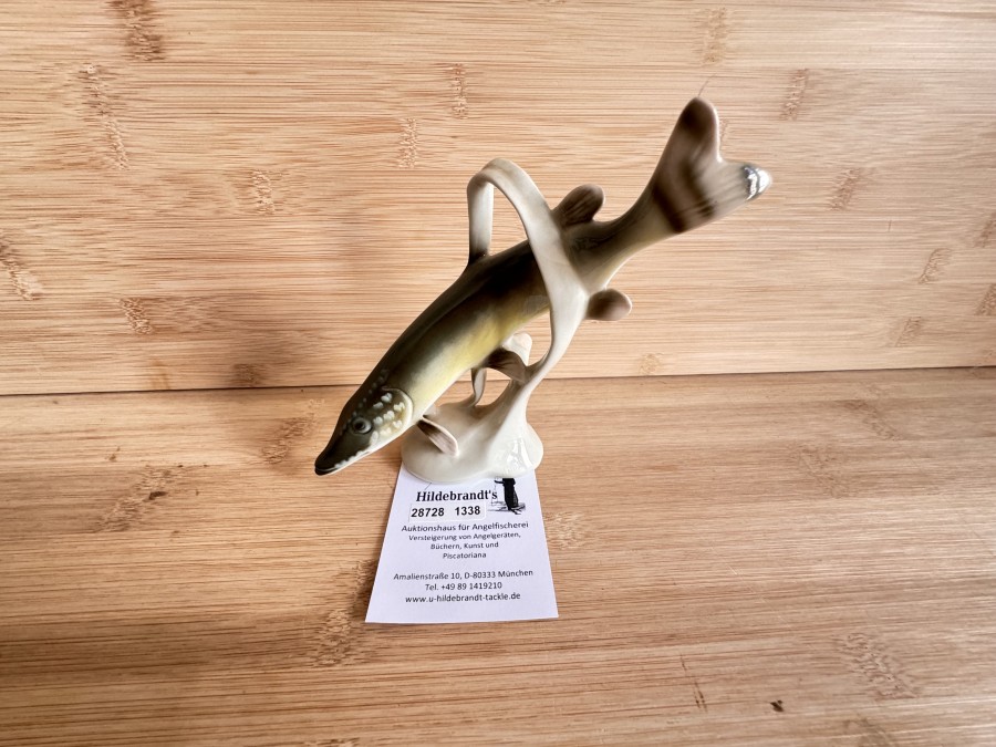Fischfigur, Hecht, Porzellan, Royal Dux, Bohemia, 15cm hoch