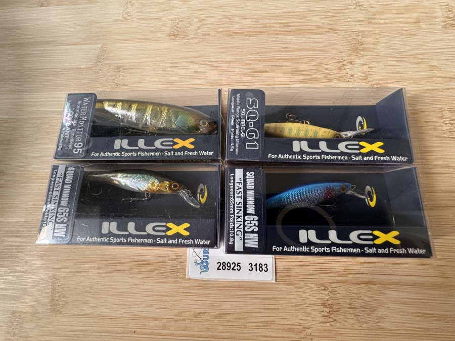 Wobbler, Illex, Squad Minnow 65S HW, Fg Blueback Silver, Fast Sinking 10,8g, 65mm, Illex, Squad Minnow65S HW, Ayu, Fast Sinking 10,8g, 65mm, Illex, Squirrel SQ-G1, Truitelle, 4,5g, 61mm, Illex, Water Monitor95, Striped Blue Gill, Coulant 20g, 95mm, neu in Originalkarton