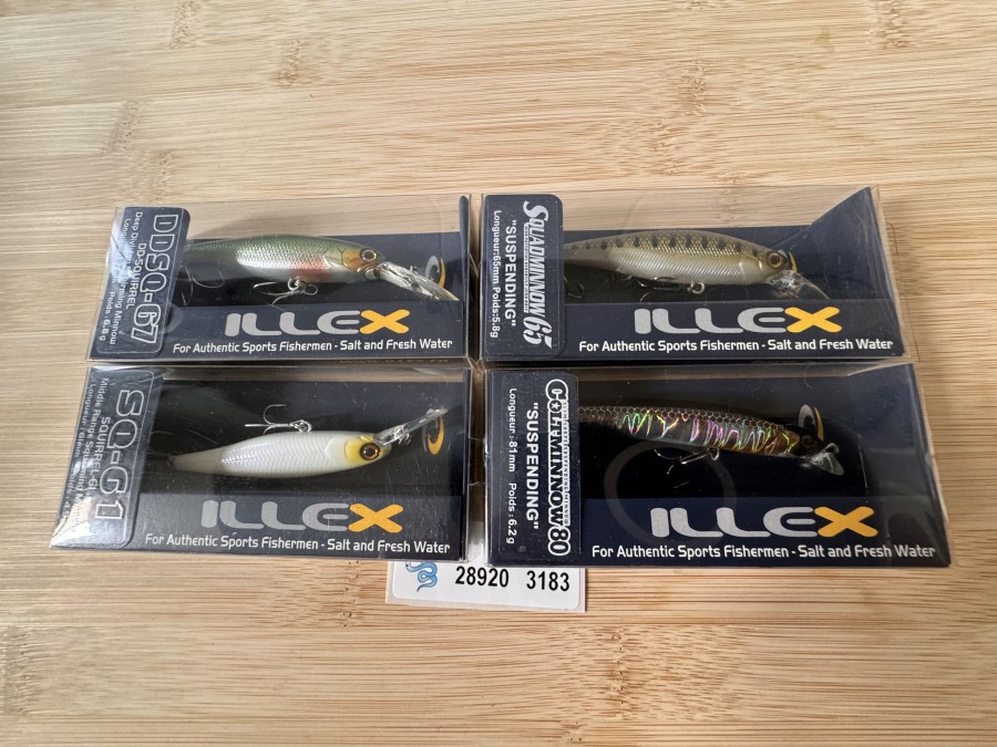 Wobbler, Illex, DDSQ-67, DD-Squirrel, Gardon, 6,8g, 67mm, Illex, SQ-61, Squirrel-61, Bone, 4,5g, 61mm, Illex, Squadminnow65, Goujon, Suspending 5,8, 65mm, Illex, Coltminnow 80, HL Silver Black, Suspending 6,2, 81mm, neu in Originalverpackung