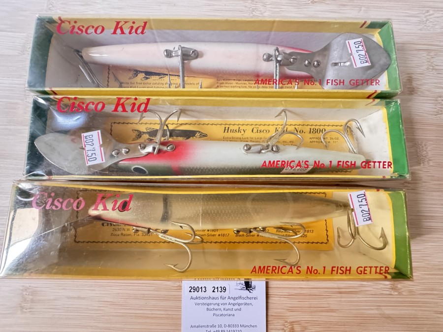 Wobbler, 3 Stück, Cisco Kid, Amerikas No. 1 Fish Getter, 19cm, 83g, Modell 1801, 1823, 1825, neu und ungefischt