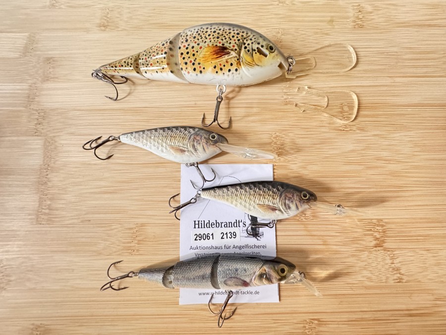 Wobbler, Hucho Fishing, Bachforelle, 3tlg., 15cm, 60g,  mit auswechselbarer Schaufel, Barsch. 1tlg, 8cm, 15g, Äsche, 11,5cm, 30g,  neu und ungefischt
