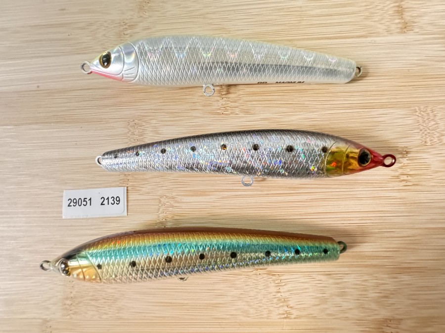 Wobbler, Tiemco, Japan, RP Magnum, 14cm, 30g, mit Kugeln, gelb/silber, oliv/hellgrün/silber mit Punkten, schwarz/silber mit Punkten, neu und ungefischt