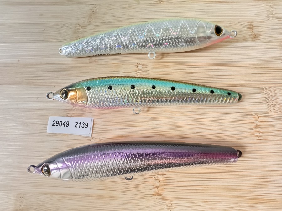 Wobbler, Tiemco, Japan, RP Magnum, 14cm, 30g, mit Kugeln, gelb/silber, oliv/hellgrün/silber mit Punkten, schwarz/violett/silber, neu und ungefischt