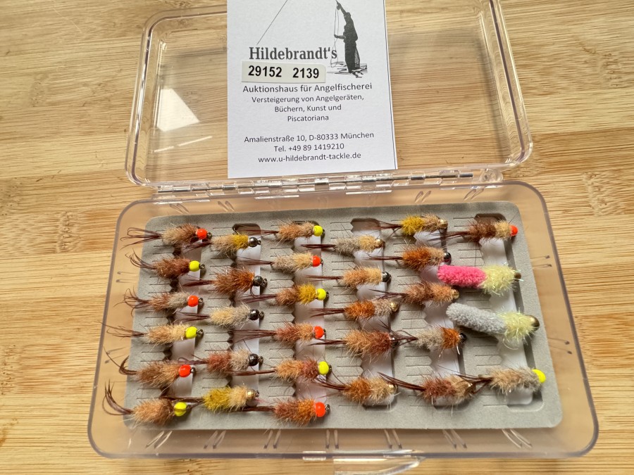 Nymphensortiment, 31 Stück, Tungstenjig, Tungstennympohen, Grösse 10 bis 12, Widerhaken, in Fliegenfoambox, gute Qualität