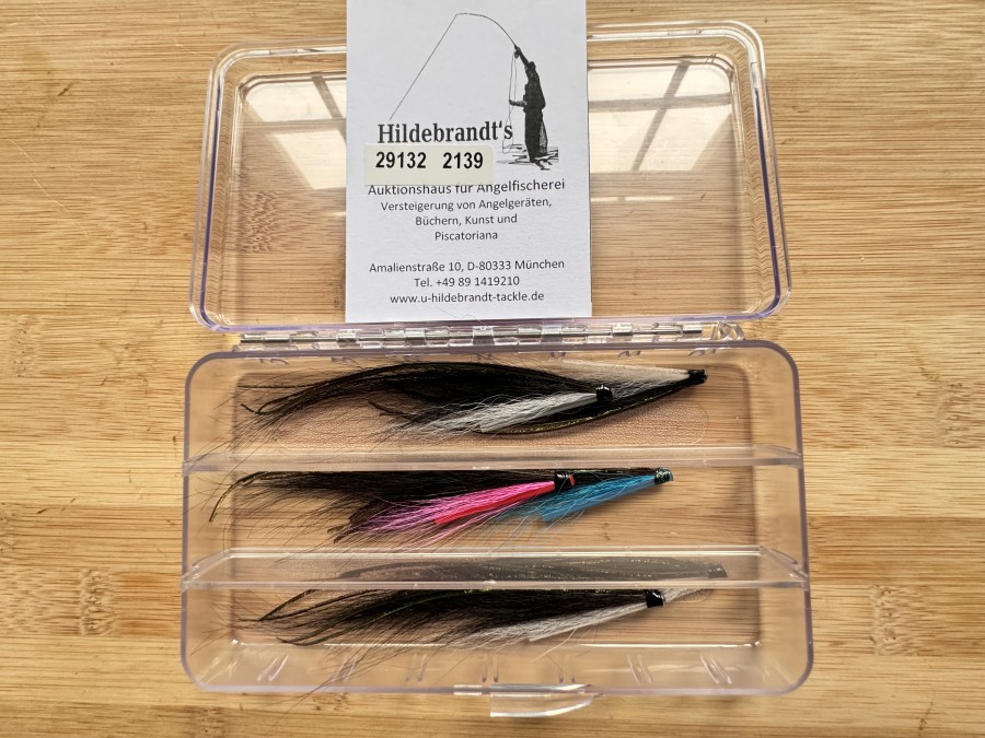 Tubenfliegensortiment, 6 Stück, Sunray Shadow, gebunden mit Original Monkey Haar aus einer alten Jacke, 10 bis 12cm, in Fliegenbox, diese Muster sind extrem fängig und wurden mit Erfolg eingesetz