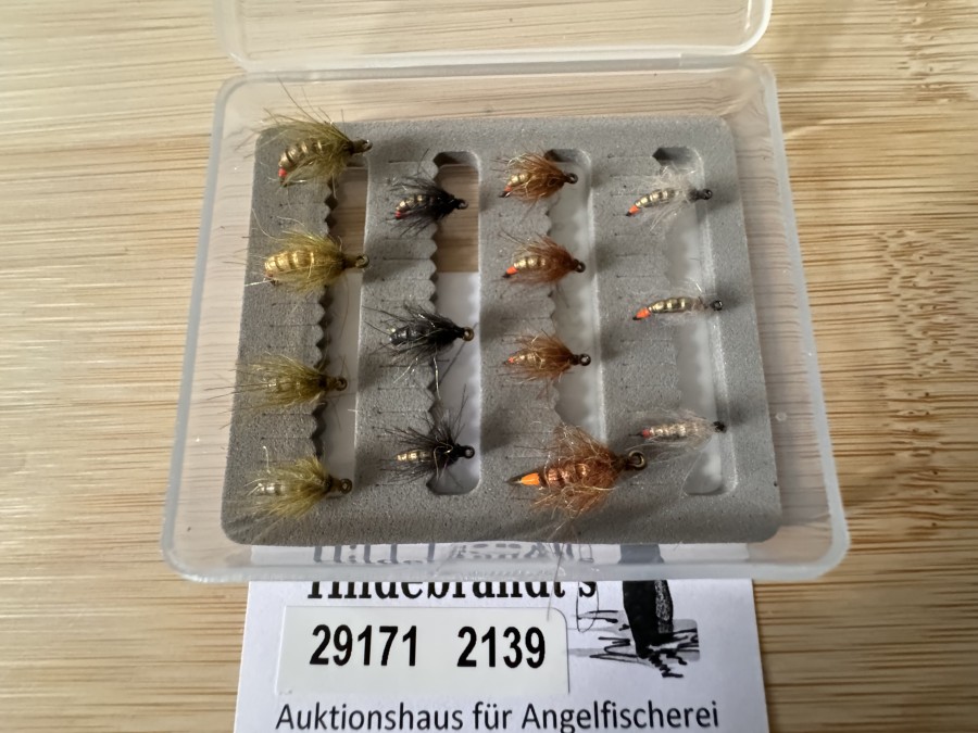 Nymphensortiment, 14 Stück, gerillter Tungstenkörper, CDC Feder mit UV Dubbing, Kamasanhaken, Grösse 14 und 16, Widerhaken, extrem fängig