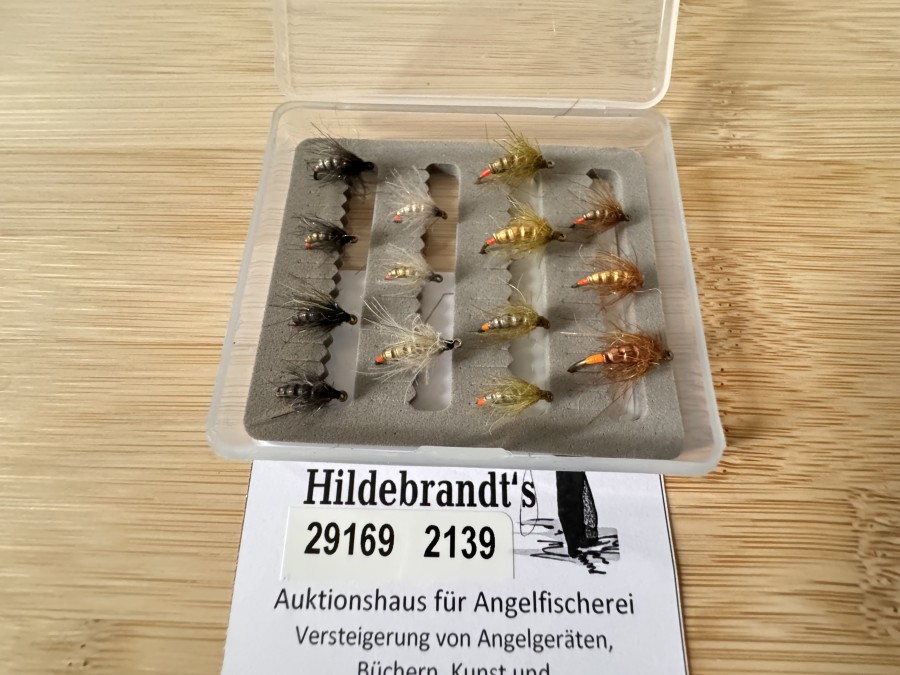 Nymphensortiment, 14 Stück, gerillter Tungstenkörper, CDC Feder mit UV Dubbing, Kamasanhaken, Grösse 14 und 16, Widerhaken, extrem fängig