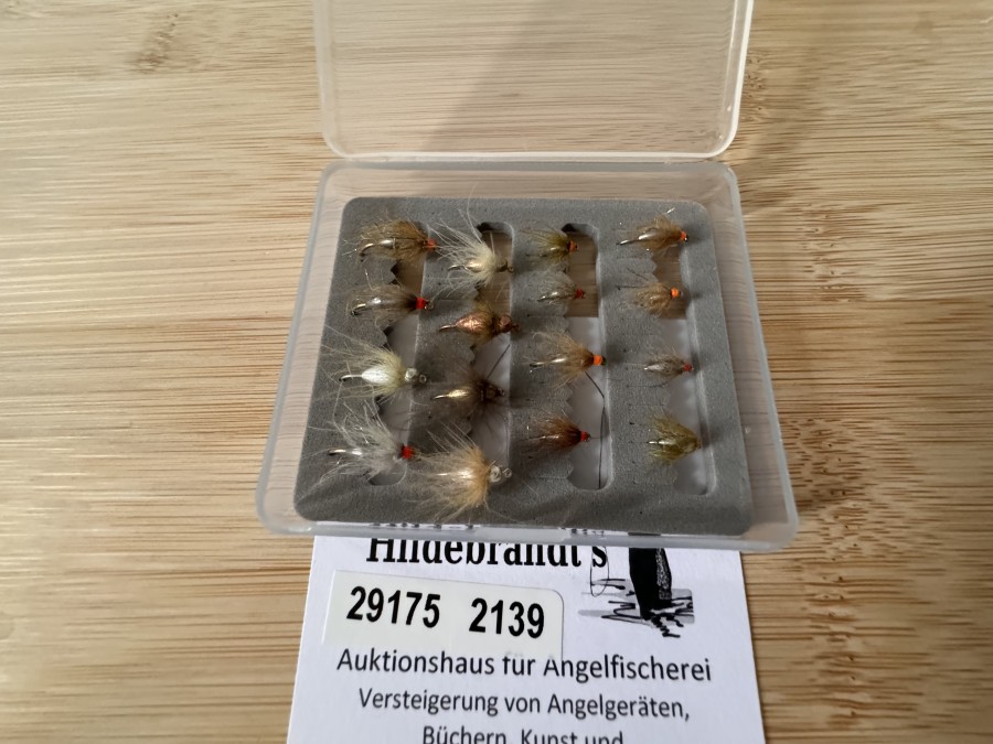 Nymphensortiment, 16 Stück in Minifliegenbox, Tungstenkörper, Grösse 10 bis 18, CDC Feder mit UV Dubbing, extrem fängig