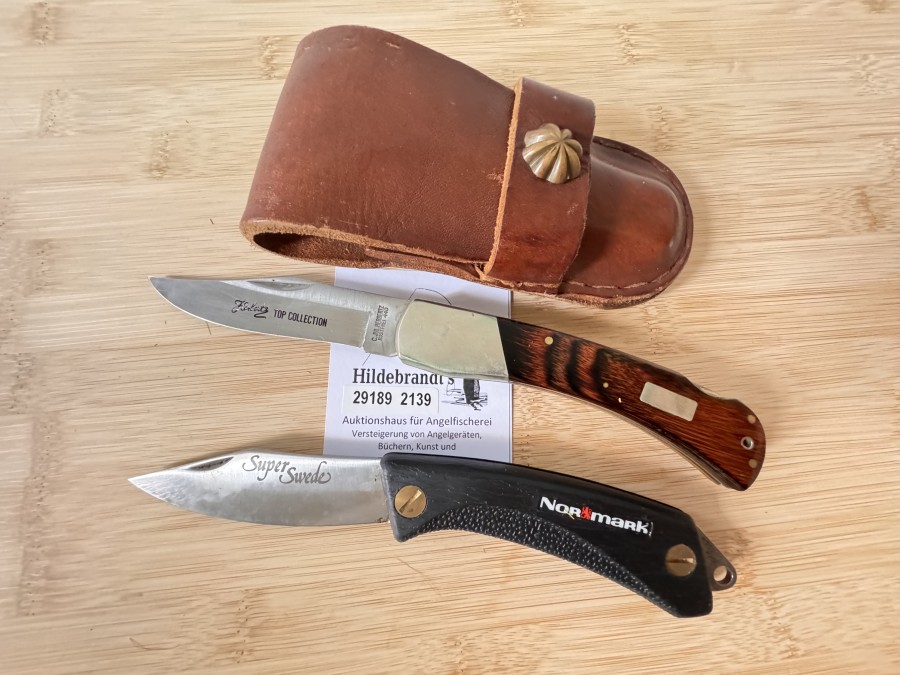 Klappmesser, Herbertz, Top Collection, Klinge 9cm, 22cm Gesamtlänge. Lederscheide; Klappmesser, Normark, Super Swede, Klinge 8cm, Gesamtlänge 20cm, Gebrauchsspuren