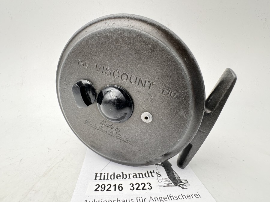 Fliegenrolle, Made by Hardy Bros Ltd, England, The Viscount 130, Rechts- oder Linkshand, Gewicht 95g, Rollendurchmesser 83mm, Rollenbreite 30mm, technisch gut, starke Gebrauchsspuren