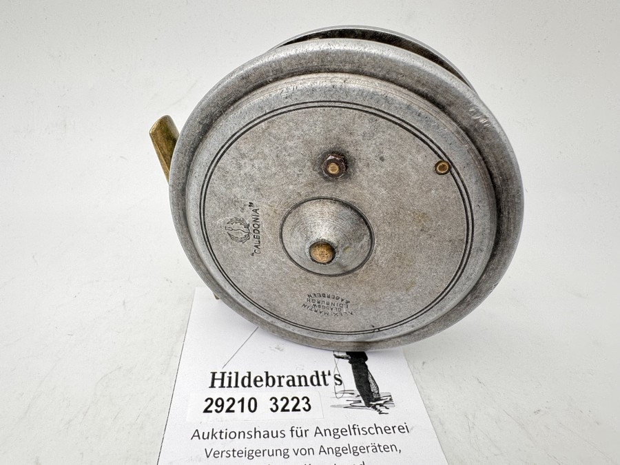 Fliegenrolle, Alex Martin Glasgow Edinburgh & Aberdeen, "Caledonia, Rechtshand, #7, Gewicht 192g, Rollendurchmesser 87mm, Rollenbreite 35mm, Messingrollenfuß, 65mm, technisch gut, Gebrauchsspuren