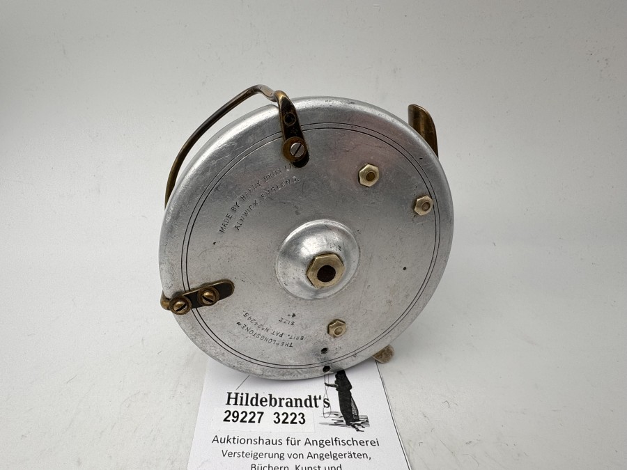 Vintage Sammlerrolle, Made by Hardy Bros Ltd Alnwick, England, The "Longstone", Size 4", Brit. Patent No. 24245, Gewicht 318g, Rollendurchmesser 102mm, Rollenbreite 45mm, Messingrollenfuß, 69mm, technisch gut, Gebrauchsspuren