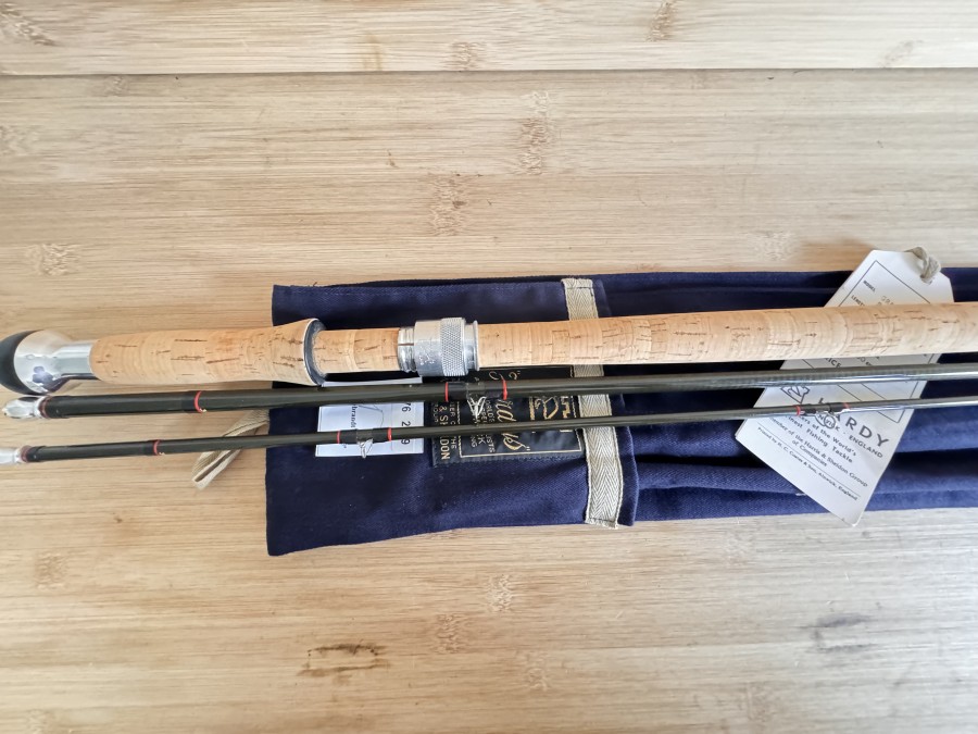 Lachsfliegenrute, House of Hardy, Made in England, Graphite Salmon Fly, 3tlg., 365cm, #12, Gewicht 255g, Hülsenstopfen, Futteral, minimale Gebrauchsspuren, Transportlänge 1250mm